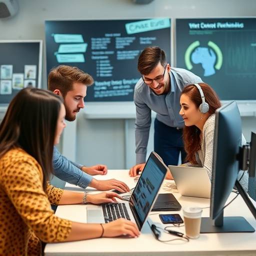 Persone diverse che lavorano insieme su un computer, simboleggiando l'impegno per l'accessibilit&agrave; web.