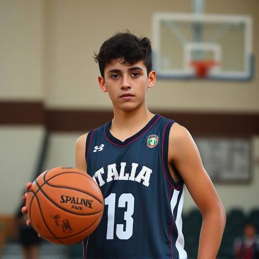 Un giovane giocatore di basket italiano durante un allenamento